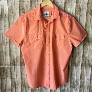 Orange pearl snap express short sleeve button down shirt